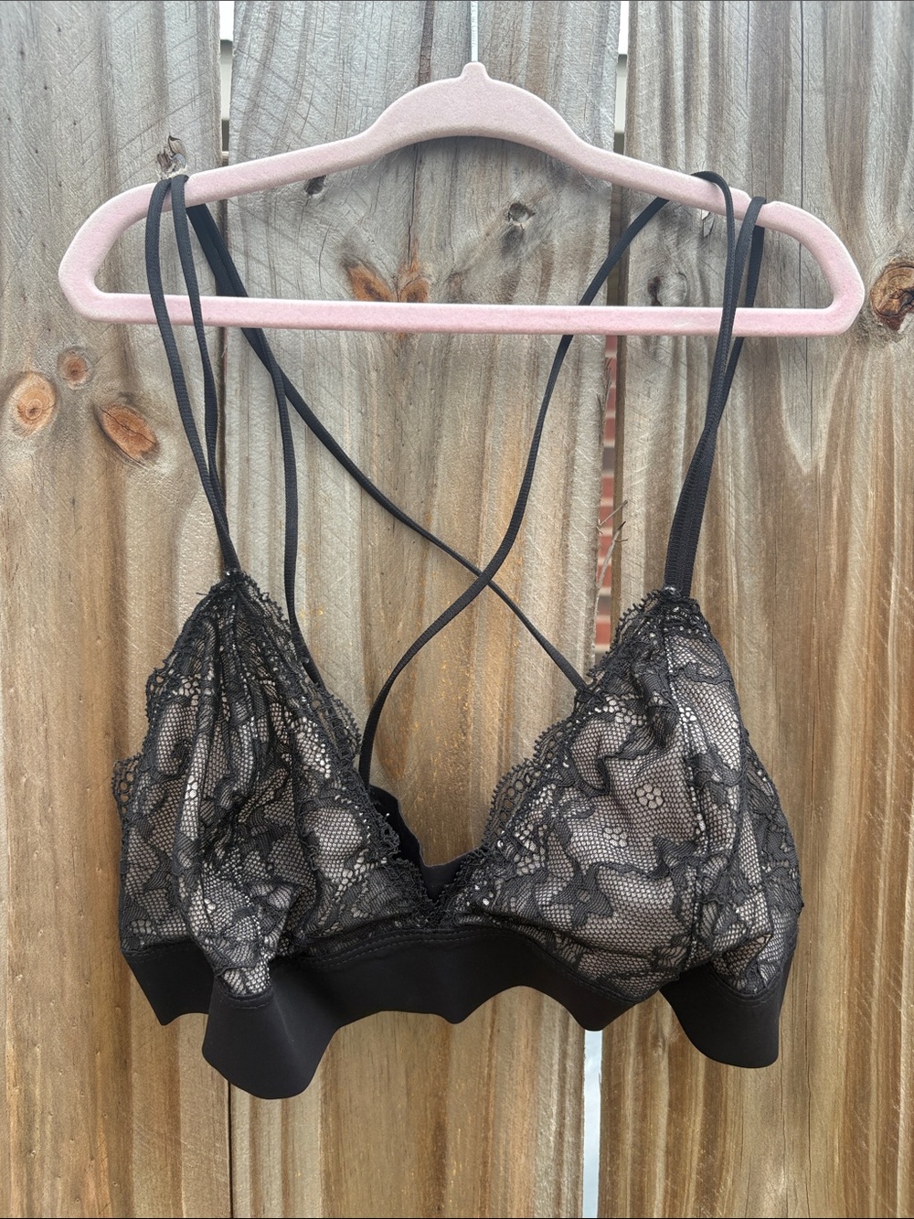 $4💕 Sheer Black Lace Bralette with Thin Straps